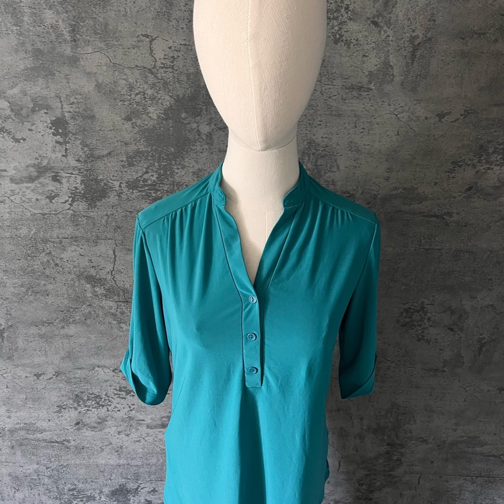 PerSeption Concept Blue Fitted 3/4 Sleeve Blouse